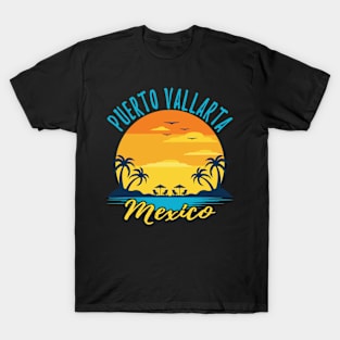 Puerto Valla Mexico Palm Trees Orange T-Shirt